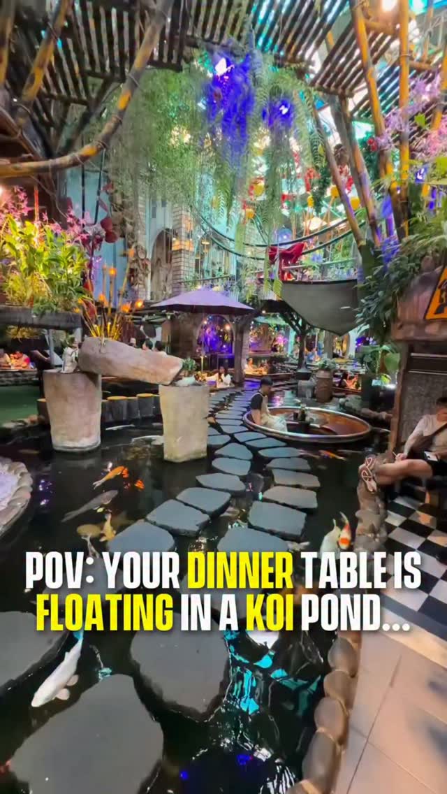 Unique Dining Experience: Tables Float in Koi Pond