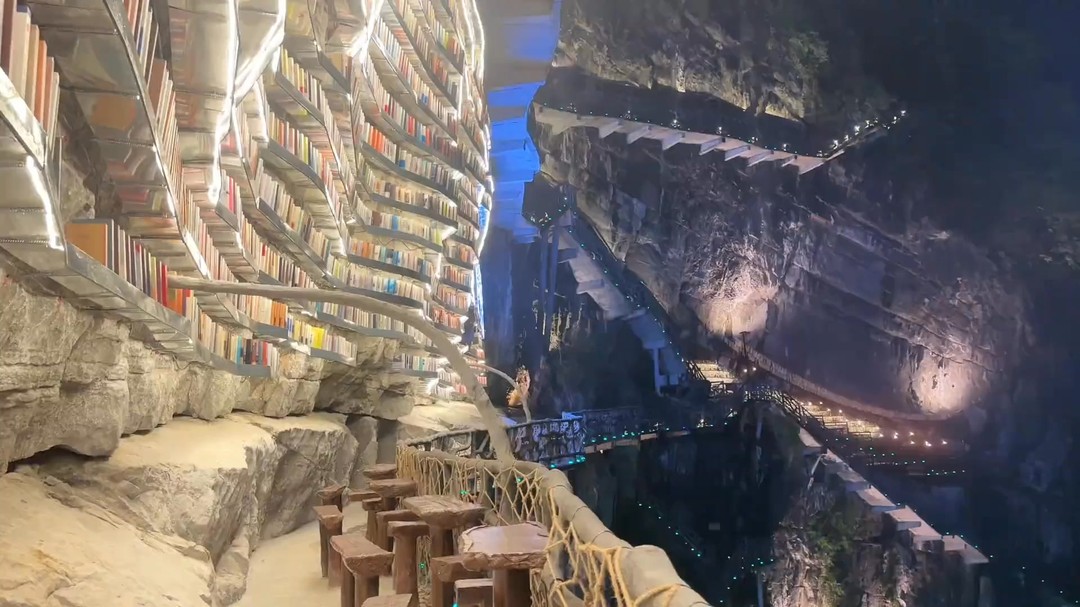 Unique Cliffside Bookstore Within Cotton Sinkhole