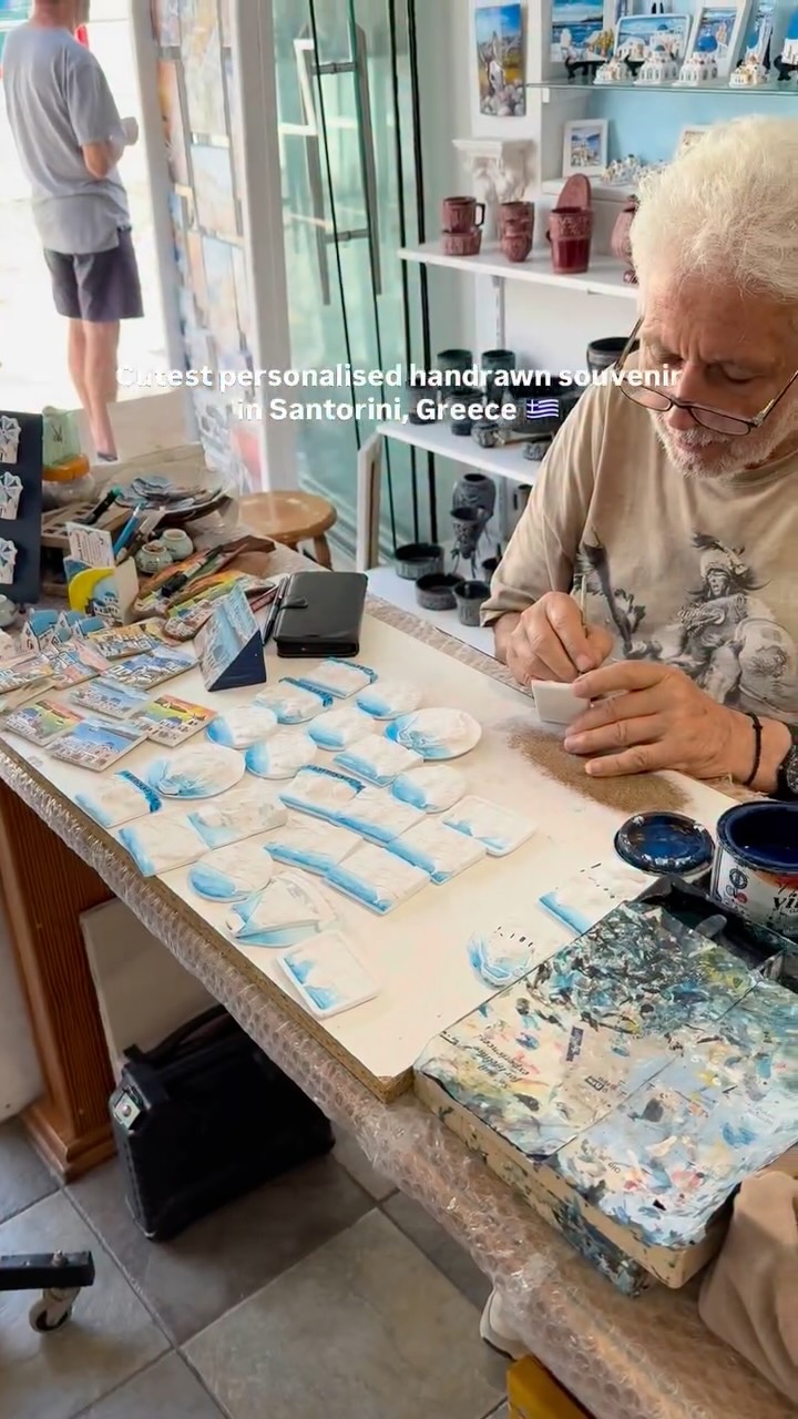Santorini Magnet Artist Hand-Paints Unique Souvenirs