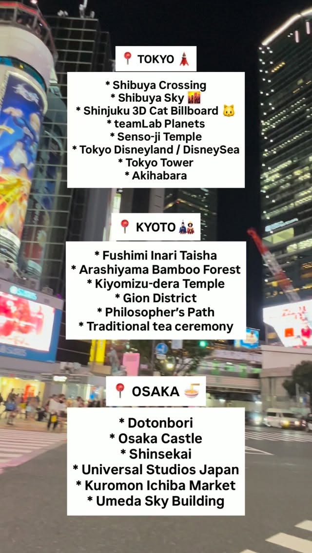 Top Attractions Across Tokyo, Kyoto, and Osaka